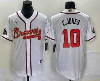 Men's Atlanta Braves #10 Chipper Jones 2022 White Gold World Series Champions Program Cool Base Stitched Baseball Jersey,We sell and wholesale Men's Atlanta Braves #10 Chipper Jones 2022 White Gold World Series Champions Program Cool Base Stitched Baseball Jersey on line form chian!